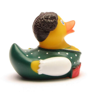 Badeente Zenzi mit roter Schürze und Herzamulett