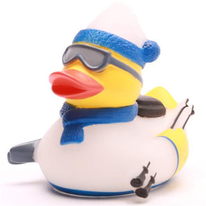Badeente Schifahrer - weiss/blau