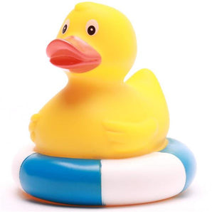 Badeente im Rettungsring - blau