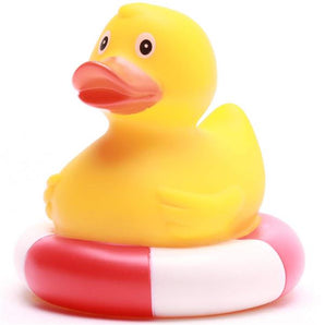 Badeente im Rettungsring - rot