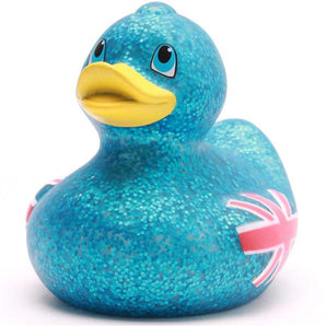 Badeente Union Jack Glitter - blau
