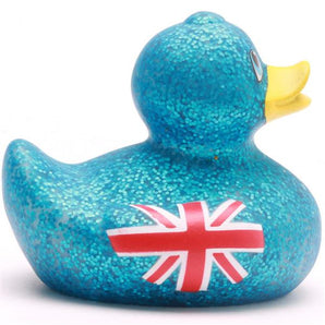 Badeente Union Jack Glitter - blau
