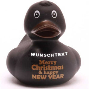 Badeente Merry Christmas & Happy New Year - schwarz - Personalisiert