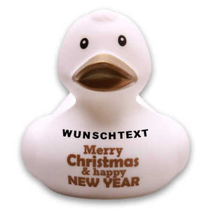 Badeente Merry Christmas & Happy New Year - weiss - Personalisiert