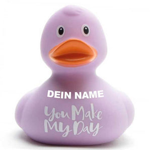 """"""You make my Day" Ente - lila - PERSONALISIERT - weiss