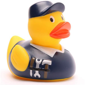 Badeente Hausmeister im Blaumann