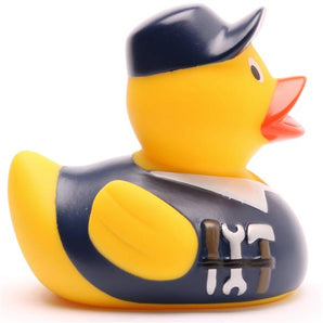 Badeente Hausmeister im Blaumann
