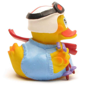 Ski-Duck mit weißem Helm und Brille - blau