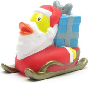Weihnachtsmann Badeente auf Schlitten
